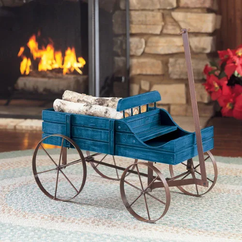 Miniatura 6 de Carreta Amish decorativa, maceta de jardín de atrás de interior y exterior, Azul