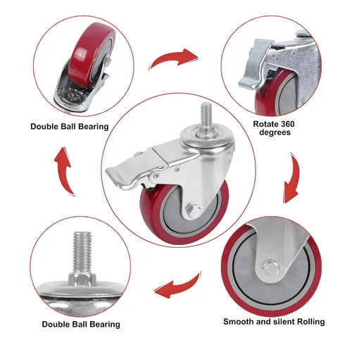 Miniatura 5 de DICASAL Ruedas de vástago resistente de 3 pulgadas Ruedas de rosca giratorias de 360 grados con tamaño métrico M12-1.75 Tornillo de doble bloqueo