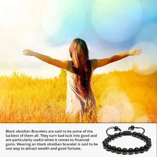 Miniatura 243 de Adjustable Crystal Bracelet – Gemstone Bead Bracelet with Adjustable Macrame String – Chic Gemstone Bracelet for Men and Women – 8mm Round Healing