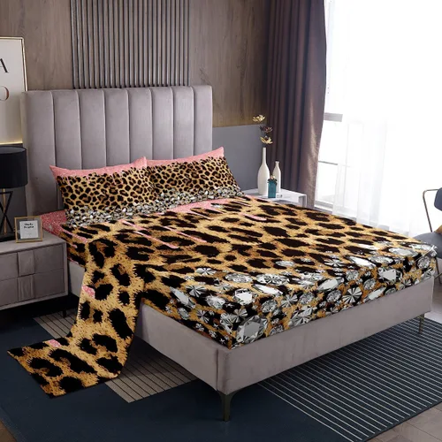 Miniatura 8 de Manfei Juego de sábanas de piel de animal, tamaño individual, juego de sábanas de 3 piezas con estampado de cebra de leopardo con sábana bajera