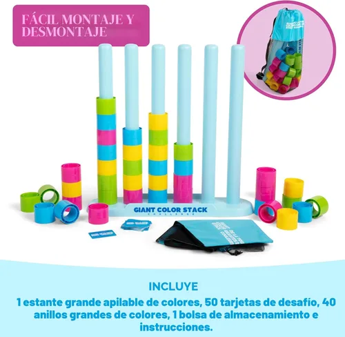 Miniatura 6 de Giant Color Stack Challenge de Relatable - Ganador del Premio Nappa 2025, juego de apilamiento de estrategia con 50 rompecabezas, actividad de patio