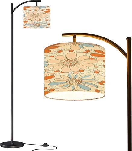 Lámpara de pie de arco retro de los años 70 y 60 s, floral, hippie, de verano, patrón sin costuras, bohemio, de verano, lámpara de pie alta,