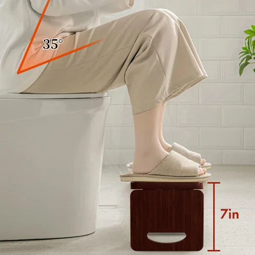 Miniatura 2 de Beinilai Taburete de inodoro plegable para adultos, taburete de 7 pulgadas para baño, orinal de bambú para adultos con tira antideslizante (marrón)
