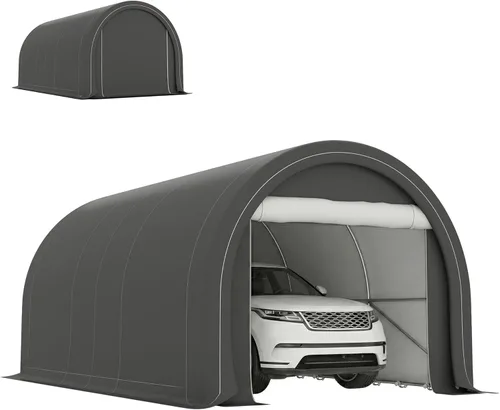 Miniatura 10 de Outsunny Carport de 10' x 16', Tienda de Garaje de Almacenamiento Portátil Resistente con Puerta Grande con Cremallera, Cubierta de Toldo PE Anti-UV