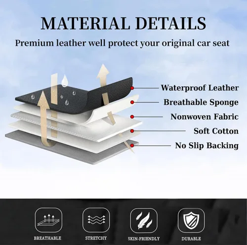 Miniatura 6 de Coverado Juego completo de fundas de asiento de automóvil, fundas rojas para asientos delanteros y traseros, de piel de napa impermeable, cojín
