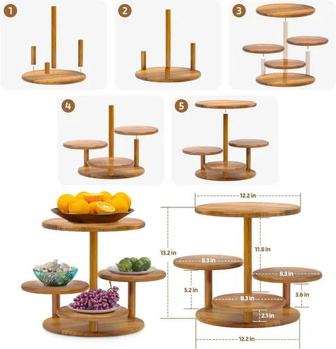 Miniatura 3 de HURZMORO Soporte de Torre de Cupcakes Redondo de 4 Niveles para 50 Cupcakes, Soporte de Pastel de Madera con Decoración de Bandeja Escalonada
