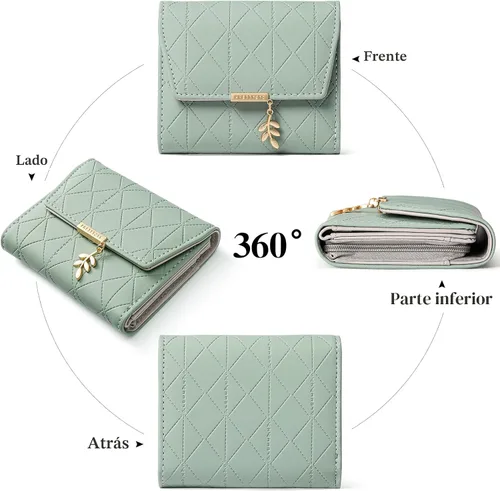 Miniatura 7 de RNIEGA Cartera pequeña de cuero para mujer, con bloqueo RFID, tarjetero compacto con cremallera y bolsillo para monedas con ventana de identificación
