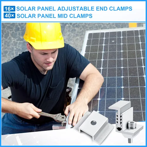 Miniatura 3 de Soporte de panel solar de 1.06 pulgadas de aluminio con soportes de montaje, abrazaderas de 1.260-1.969 in, abrazaderas ajustables para panel