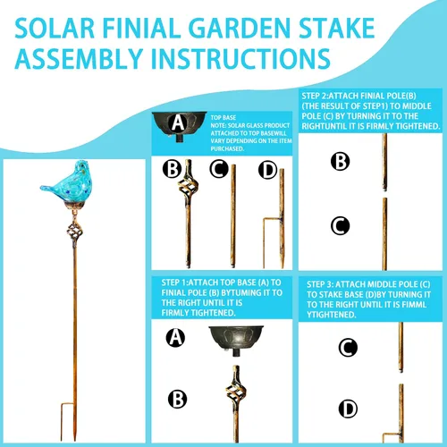 Miniatura 8 de Luces solares decorativas, luces solares de estaca para pájaros, luces de cristal soplado a mano, luces decorativas de camino de jardín, estacas