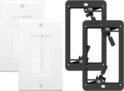 VCE Cable de placa de pared con soporte, cubierta decorativa para cables de bajo voltaje, color blanco, paquete de 2