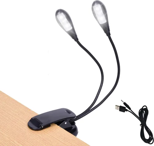 Luz de soporte de música, paquete de 1/2/4/10 luces LED de libro, funciona con batería USB y AAA, lámpara de lectura en la cama, 4 niveles de Negro