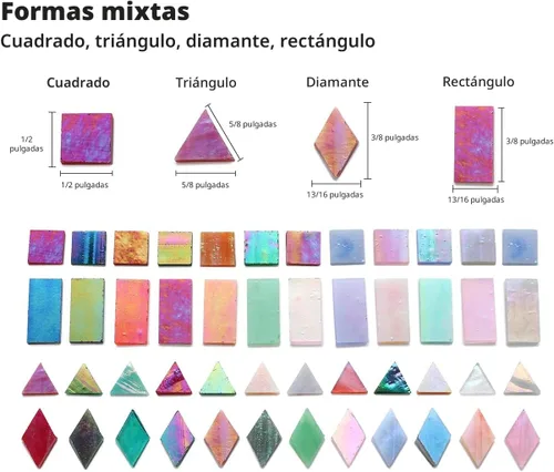 Miniatura 4 de Lanyani Azulejos de Mosaico de Vidrio Iridiscente a Granel, 4 Formas 700 Piezas de Azulejos de Vidrio Teñido Iridizado Brillante para Manualidades