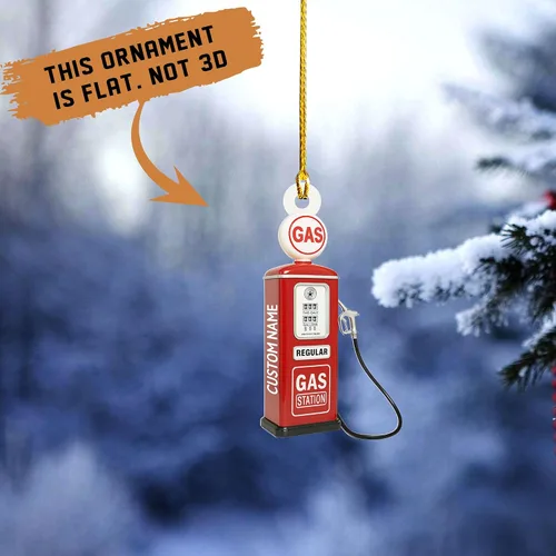 Miniatura 2 de Adorno de Navidad personalizado con bomba de gas 2025, decoración retro personalizada de árbol de estación de servicio, regalo único de recuerdo