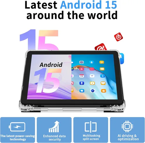Miniatura 2 de Tablet Android 15 de 10 pulgadas, 20 GB de RAM, 128 GB ROM 2 TB expandible, procesador de cuatro núcleos de 2.0 GHz, tableta 2 en 1 con funda