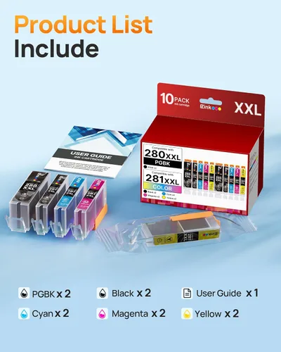 Miniatura 5 de Paquete de 10 cartuchos de tinta 280 281 XXL de repuesto para cartuchos de tinta Canon 280 281 PGI280XXL CLI281XXL compatibles con PIXMA TR8620a