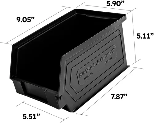 Miniatura 2 de Contenedores de almacenamiento de plástico, colgantes, apilables, organizadores de almacenamiento para almacenes, talleres, 9 x 5 x 5 pulgadas, Negro