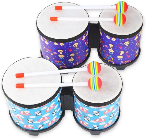 Miniatura 5 de Juego de tambores tom de piso Bongo para niños: Instrumento musical de percusión para niños con 2 baquetas - Tambor de suelo Montessori para bebés