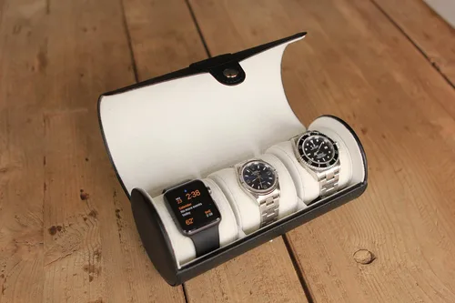 Miniatura 7 de Case Elegance - Caja de viaje de cuero vegano para reloj, Negro