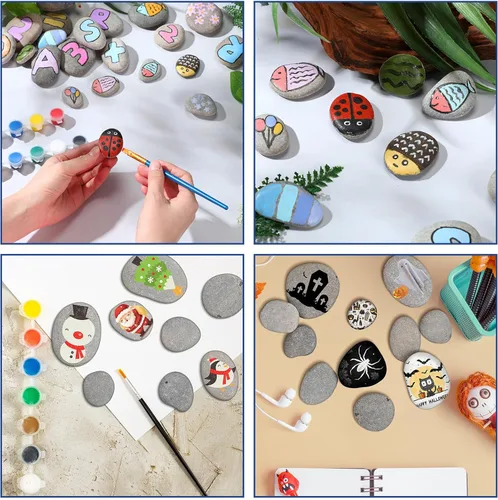 Miniatura 6 de Nuanchu 48 rocas de río para pintar rocas planas naturales lisas de 1.2 a 3.15 pulgadas, tamaño surtido para pintar y manualidades, tiempo familiar