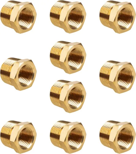 Miniatura 8 de 6 piezas de latón reductor hexagonal buje roscado montaje de tubería 1/2 pulgada NPT macho x 1/4 pulgadas NPT de latón resistente adaptador de tubo