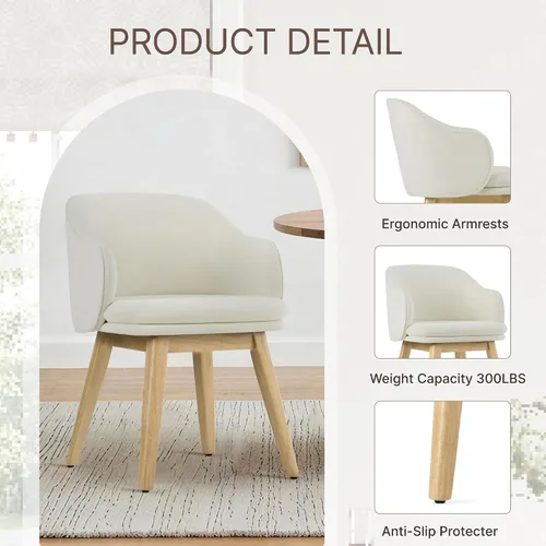 Miniatura 5 de KISLOT Juego de 2 sillas de comedor de madera, tapizadas de tela, modernas, con respaldo de barril y cojín grueso de doble capa para sala de estar