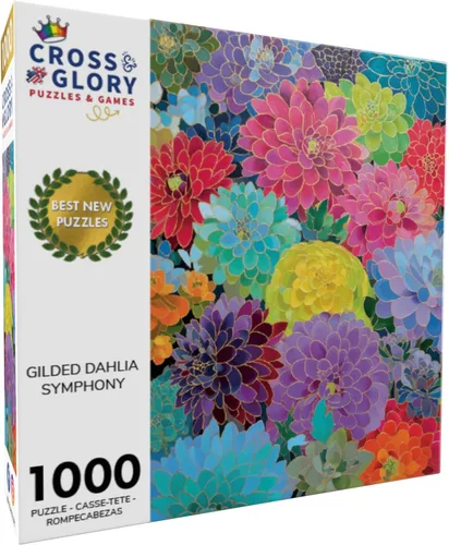 Miniatura 2 de Cross & Glory Sinfonía dorada de la dalia - Rompecabezas de 1000 piezas para adultos Rompecabezas de arte de mosaico floral vibrante Obra