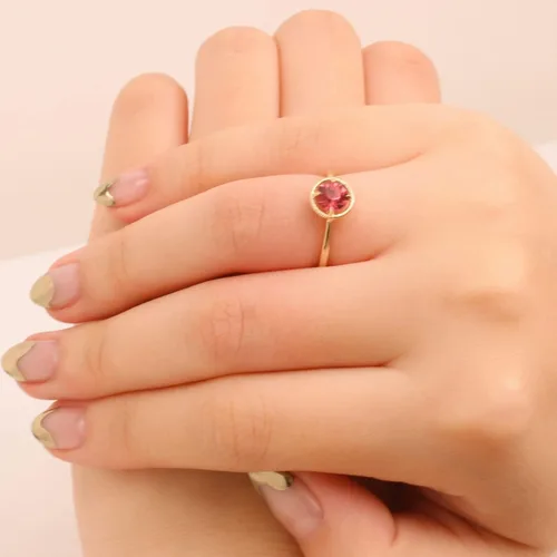 Miniatura 3 de Tienda Collection 10k Gold Imported Crystal March Birthstone Ring