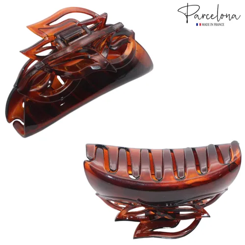 Miniatura 5 de Parcelona Pinza de pinza de celuloide marrón para cabello largo y fino