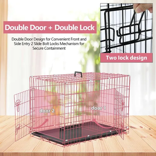 Miniatura 4 de Jaula mediana para perros de 30 pulgadas, resistente para perros medianos, jaula plegable de alambre de metal con bandejas extraíbles, cerraduras