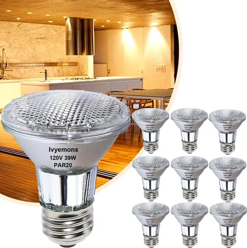 Miniatura 10 de PAR20 Flood 39W 120V 480 lúmenes - 2 paquetes de bombillas PAR20 Flood con base E26, PAR 20 regulable 2800K blanco cálido, bombilla PAR 20 de larga