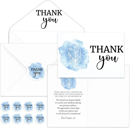 Miniatura 16 de Fumete Juego de 50 tarjetas de agradecimiento funerarias con sobres y calcomanías, tarjetas de agradecimiento de condolencias con mensaje