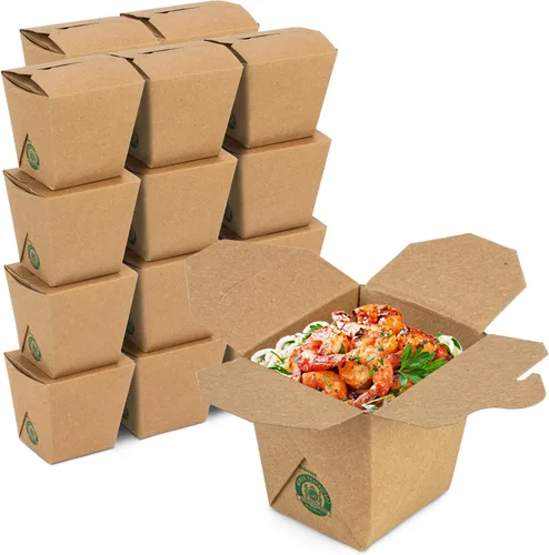 Miniatura 10 de Fit Meal Prep Paquete de 50 cajas chinas para llevar de 8 onzas, 3 recipientes de cartón kraft liso de 2.5 pulgadas, resistentes a fugas y grasa