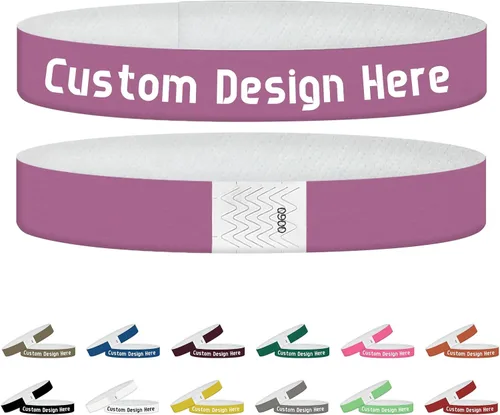 Miniatura 10 de Pulseras para eventos, pulseras personalizadas de 3/4 pulgadas, pulseras de papel personalizadas para fiestas, 100 unidades con texto, logotipo, Oro