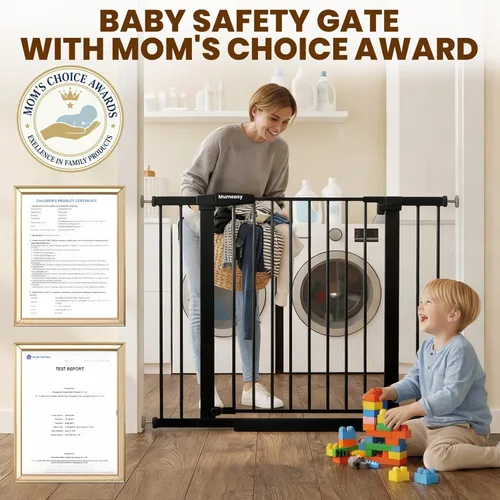 Miniatura 3 de Puerta para bebé con puerta, puerta de perro de 26 a 40 pulgadas con cierre automático para puertas de escaleras, puerta de mascotas montada a Negro