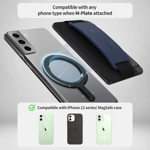 Miniatura 5 de Sinjimoru para cartera MagSafe 3 en 1 con 2600g de fuerza magnética, agarre para teléfono con tela elástica, solapa de seguridad con soporte Negro