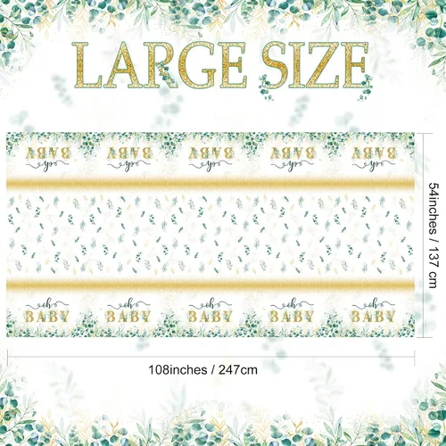 Miniatura 2 de Tiamon Mantel de 3 piezas de verde salvia para baby shower, 108 x 54 pulgadas, desechable, hojas de eucalipto, mantel rectangular de plástico verde
