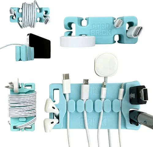 Miniatura 9 de CordBrick /DeskBrick - Paquete de soportes para cables con peso para mesita de noche y escritorio, cargador de teléfono, organizador de cables