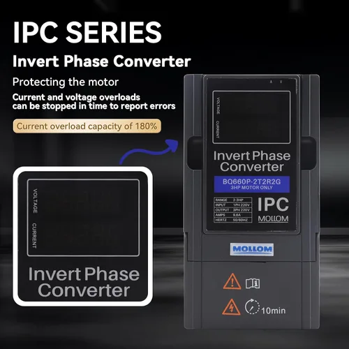 Miniatura 6 de Mollom 0.75KW 220V Convertidor de fase inversa monofásico a trifásico-1HP 3.8A entrada/salida IPC para motor 3PH