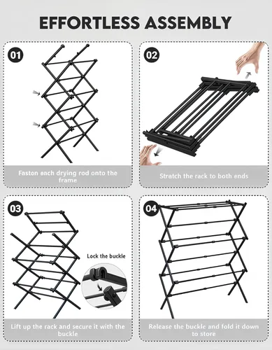 Miniatura 7 de Estante de Secado de Ropa Plegable de Metal de 3 Niveles, Perchero de Ropa para Secar Percheros Plegables para la Lavandería Para
