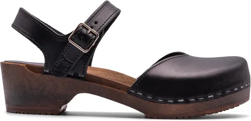 Miniatura 16 de Sandgrens Zuecos de madera sueca hechos a mano para mujer, sandalias de tacón bajo Zaragasso