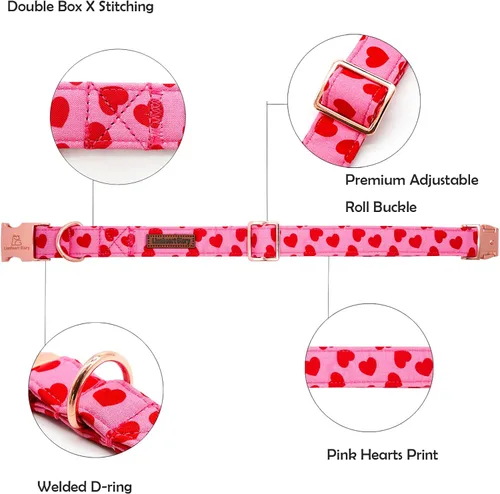 Miniatura 2 de Lionheart glory - Collar de San Valentín, collares para perros con corazones rojos para collares de perro bonitos medianos, collar para mascotas B