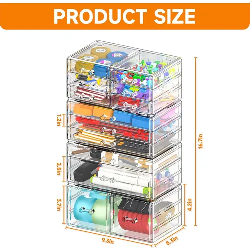 Miniatura 3 de Cq acrílico 4 Pack Organizador de Cajones de Acrílico Transparente para Encimera, Almacenamiento de Maquillaje Apilable con 13 Cajones, Organizador