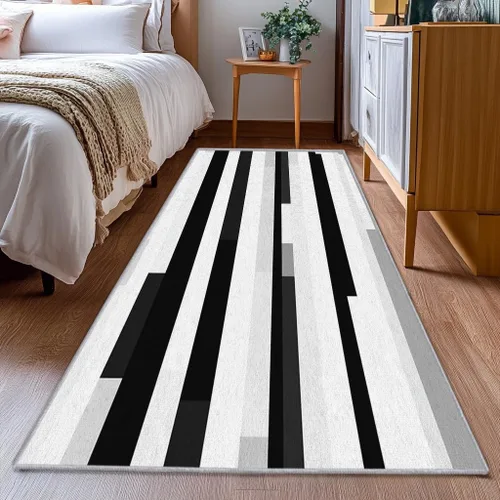 Miniatura 2 de Black and White Striped Runner Rug 2x4 Small - Hallway Runner Rug Stripe Pattern, Non Slip, Washable, Black and White Striped Home Decor Carpet for