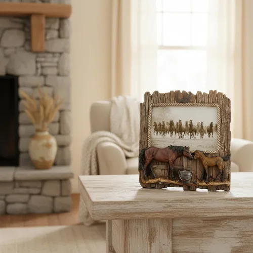 Miniatura 7 de Comfy Hour Marco de fotos de figura de caballo doble de 7.48 x 7.75 pulgadas, estilo rústico, antiguo, estilo occidental, decoración del hogar