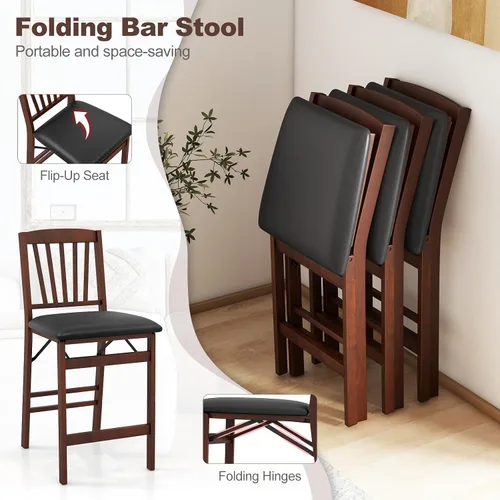 Miniatura 5 de COSTWAY Juego de 2 sillas de altura de mostrador, juego de taburetes de bar de 24.5 pulgadas, taburete de isla de cocina plegable con asiento