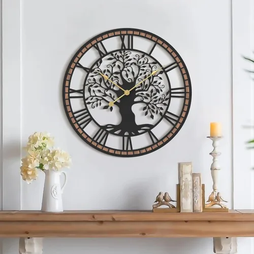 Miniatura 11 de Micasso Relojes de pared con pilas para árbol de la vida de granja de 15 pulgadas con marco de madera, reloj rústico de números romanos para sala