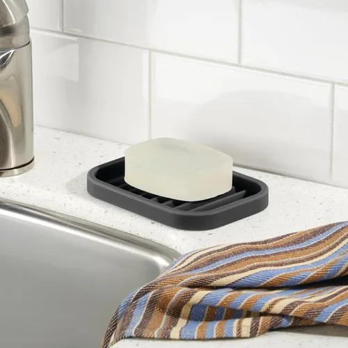 Miniatura 4 de iDesign Jabonera de silicona para jabón en barra o cepillo de fregar, ideal para cocina o baño, color negro