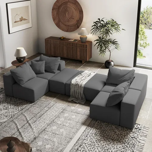 Miniatura 8 de Sofá interior minimalista, sofá de nube tapizado de combinación gratuita, sofá modular de chenilla con almohadas, cómodo para sala de estar, Negro