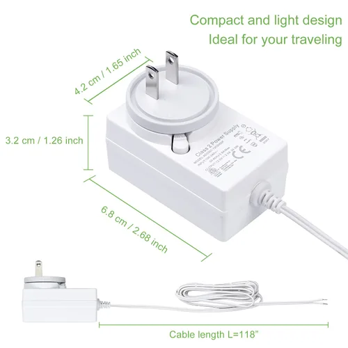 Miniatura 6 de Rollerhouse Adaptador de pared de transformador enchufable de 2 amperios de 12 V CC/adaptador de fuente de alimentación/cable de 5 pies