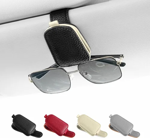 Miniatura 13 de SINGARO Soporte para gafas de sol de coche, hebilla magnética de cuero para visera de coche, clip para anteojos de sol, clip para almacenamiento